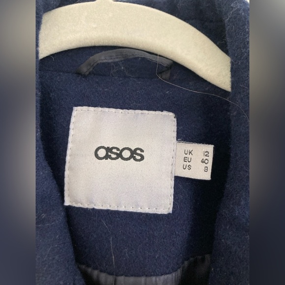 ASOS Wool Blend Coat Full Zip Navy Blue Asymmetric Military Preppy Academia US 8 - Picture 10 of 14